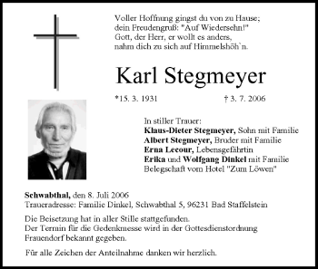 Anzeige von Karl Stegmeyer von MGO
