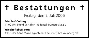 Anzeige von Bestattungen vom 07.07.2006 von MGO