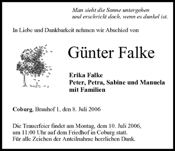 Anzeige von Günter Falke von MGO