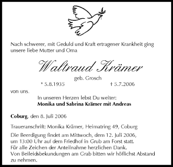 Anzeige von Waltraud Krämer von MGO