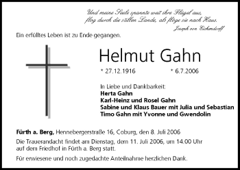 Anzeige von Helmut Gahn von MGO