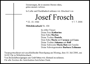 Anzeige von Josef Frosch von MGO