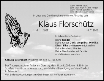 Anzeige von Klaus Florschütz von MGO