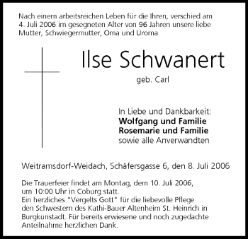 Anzeige von Ilse Schwanert von MGO