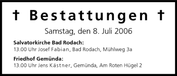 Anzeige von Bestattungen vom 08.07.2006 von MGO