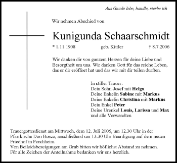 Anzeige von Kunigunda Schaarschmidt von MGO