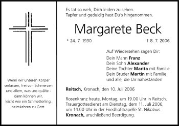 Anzeige von Margarete Beck von MGO
