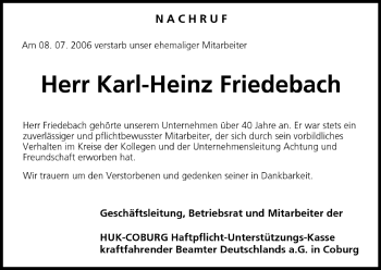 Anzeige von Karl-Heinz Friedebach von MGO