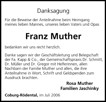 Anzeige von Franz Muther von MGO