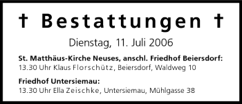Anzeige von Bestattungen vom 11.07.2006 von MGO