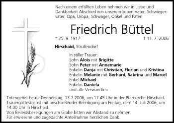 Anzeige von Friedrich Büttel von MGO