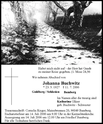 Anzeige von Johanna Buchwitz von MGO
