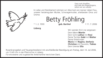 Anzeige von Betty Fröhling von MGO