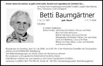 Anzeige von Betti Baumgärtner von MGO