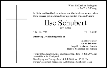 Anzeige von Ilse Schubert von MGO