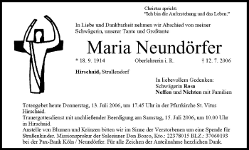 Anzeige von Maria Neundörfer von MGO