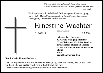 Anzeige von Ernestine Wachter von MGO