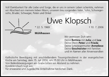 Anzeige von Uwe Klopsch von MGO