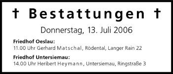 Anzeige von Bestattungen vom 13.07.2006 von MGO