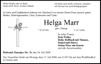 Anzeige von Helga Marr von MGO