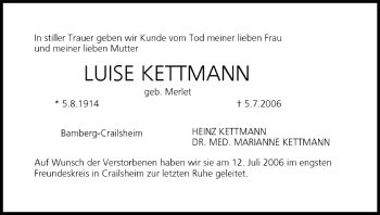 Anzeige von Luise Kettmann von MGO