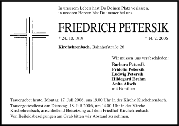 Anzeige von Friedrich Petersik von MGO