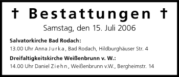 Anzeige von Bestattungen vom 15.07.2006 von MGO