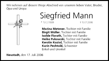Anzeige von Siegfried Mann von MGO