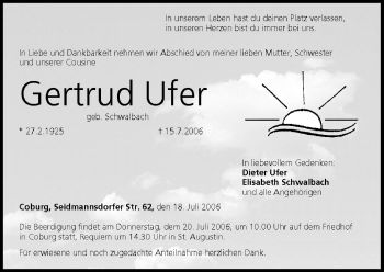 Anzeige von Gertrud Ufer von MGO