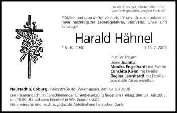 Anzeige von Harald Hähnel von MGO