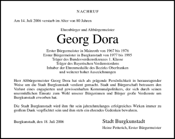 Anzeige von Georg Dora von MGO