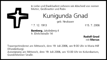 Anzeige von Kunigunda Gnad von MGO