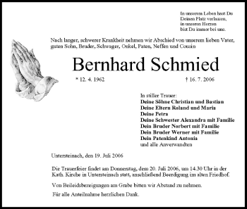 Anzeige von Bernhard Schmied von MGO