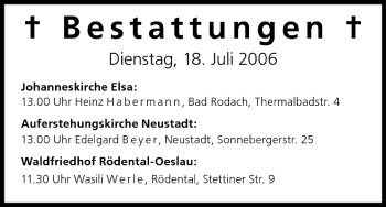 Anzeige von Bestattungen vom 18.07.2006 von MGO
