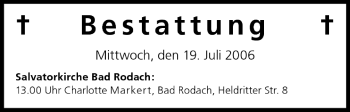 Anzeige von Bestattungen vom 19.07.2006 von MGO