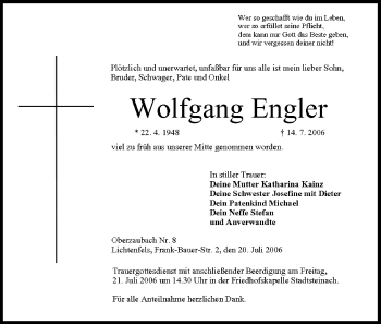 Anzeige von Wolfgang Engler von MGO