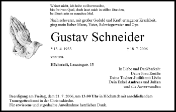 Anzeige von Gustav Schneider von MGO