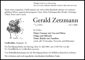 Anzeige von Gerald Zetzmann von MGO