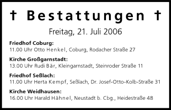 Anzeige von Bestattungen vom 21.07.2006 von MGO