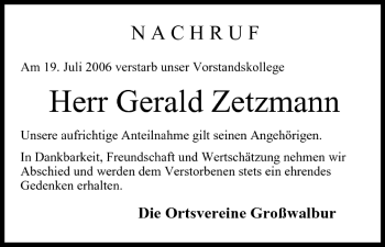 Anzeige von Gerald Zetzmann von MGO