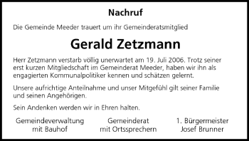 Anzeige von Gerald Zetzmann von MGO