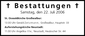 Anzeige von Bestattungen vom 22.07.2006 von MGO
