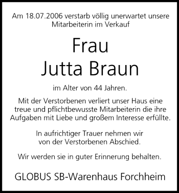 Anzeige von Jutta Braun von MGO