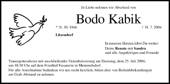 Anzeige von Bodo Kabik von MGO