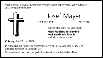 Anzeige von Josef Mayer von MGO