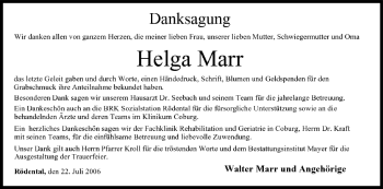 Anzeige von Helga Marr von MGO
