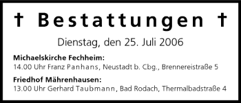 Anzeige von Bestattungen vom 25.07.2006 von MGO