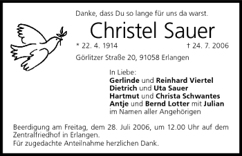 Anzeige von Christel Sauer von MGO