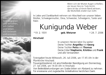 Anzeige von Kunigunda Weber von MGO