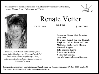 Anzeige von Renate Vetter von MGO